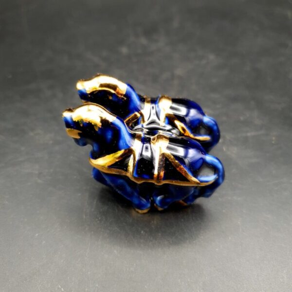 Limoges JV coach & horses ornament Blue Cobalt & Gold C1960s-80s H5.5cm L12.5cm
