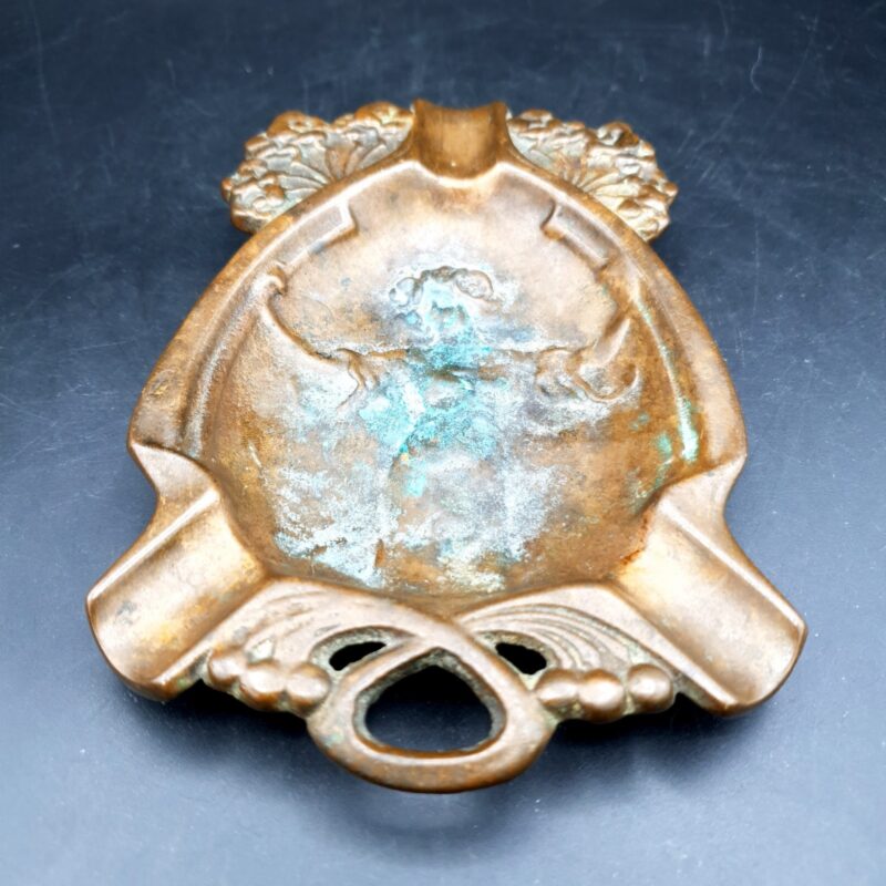 Antique Art Nouveau Bronze Figural Ashtray Vide Poche Lady Woman Floral c.1900
