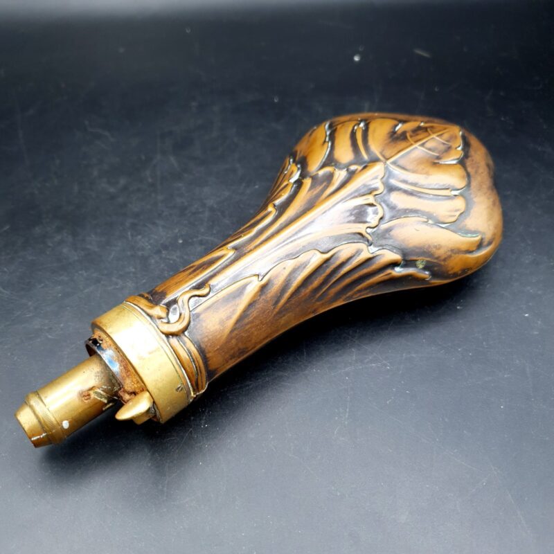 Antique Victorian Copper & Brass Powder Flask Embossed Foliate Design C1850-1870